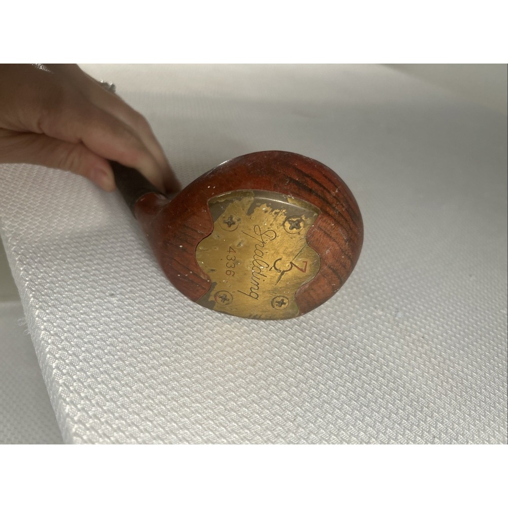 Vintage Spalding 5 Wood Model 4336 Persimmon Head Golf Club Brass Soleplate USA